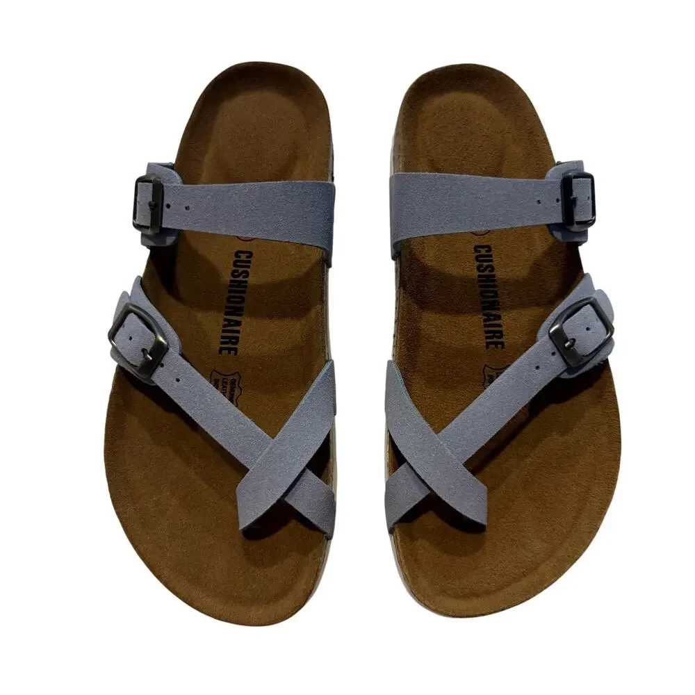 Cushionaire Luna Cork Footbed Sandal Suedes in Blue, Size 7.5